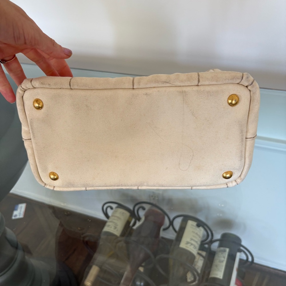 Prada Canapa Beige Canvas Tote Small Milano Logo with Removable Strap - Picture 9 of 11